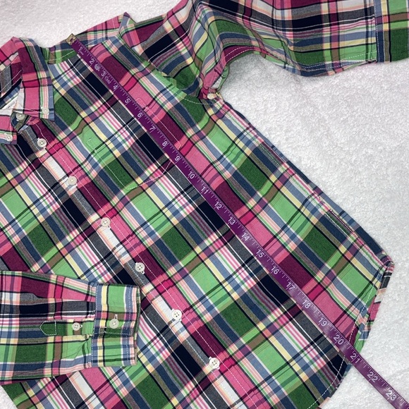 Gymboree pink green navy plaid button down medium 7/8 - Picture 3 of 7
